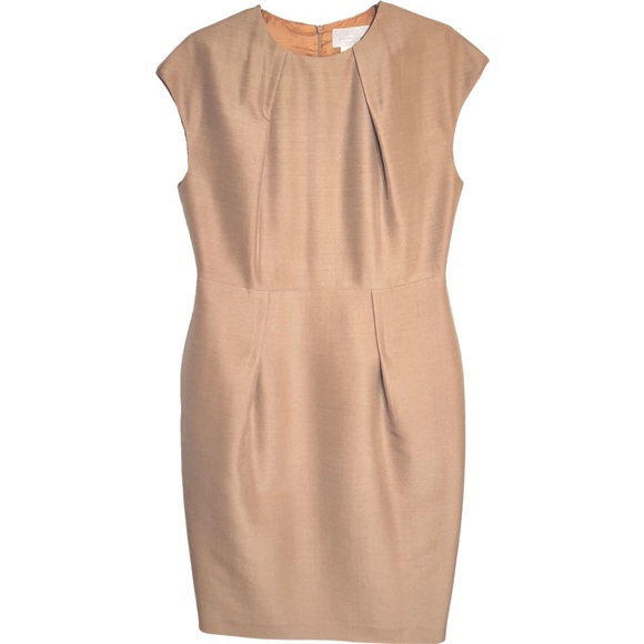 BARNEYS NEW YORK Beige Nude Italian Silk Wool Sheath Classy Dress Pockets 10 - Picture 10 of 10